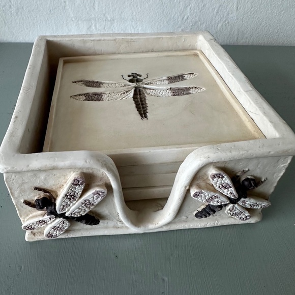 Dragonfly Coasters Handmade Painted by Decoline With 4 Coaster Holder - Picture 1 of 8